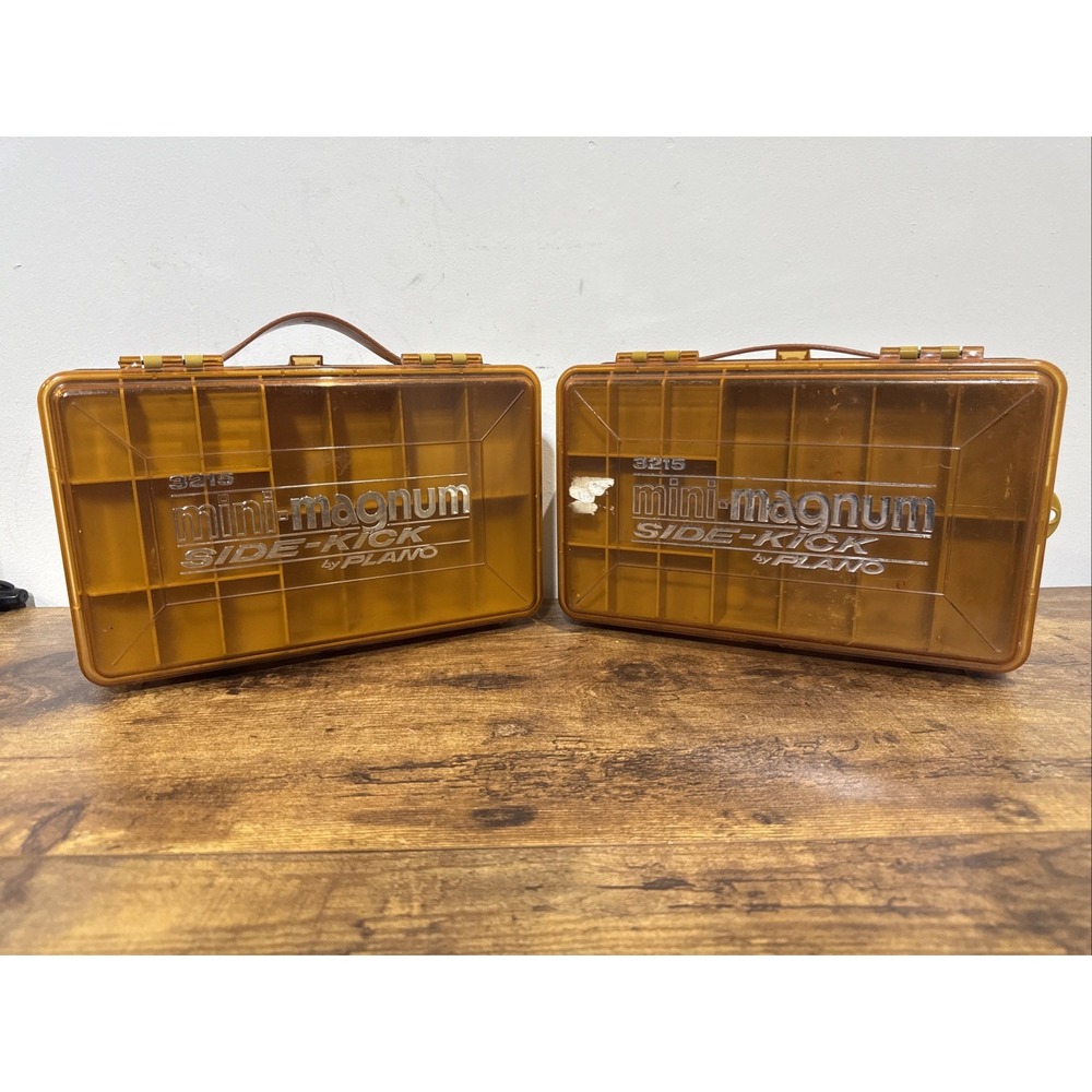 Lot Of 2 Vintage Plano 3215 Mini-Magnum Side-Kick Tackle Box Amber Fishing